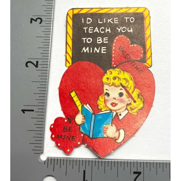 Vintage Valentines Day Greeting Card School Teach You to Be Mine Student 40s - Picture 3 of 6